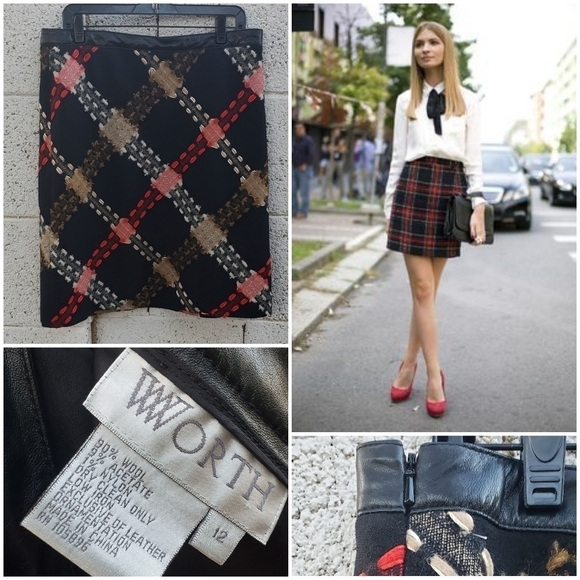 YOUR CHRISTMAS Worth New‎ York plaid Wool & Leather - Picture 1 of 2